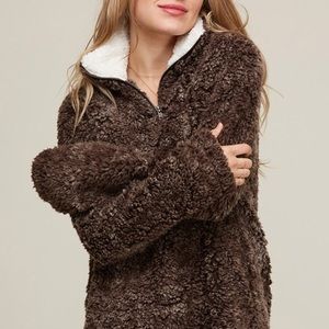Brown Sherpa Fleece Pullover by Peach Love